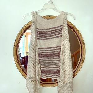 Tan and brown hooded sweater vest